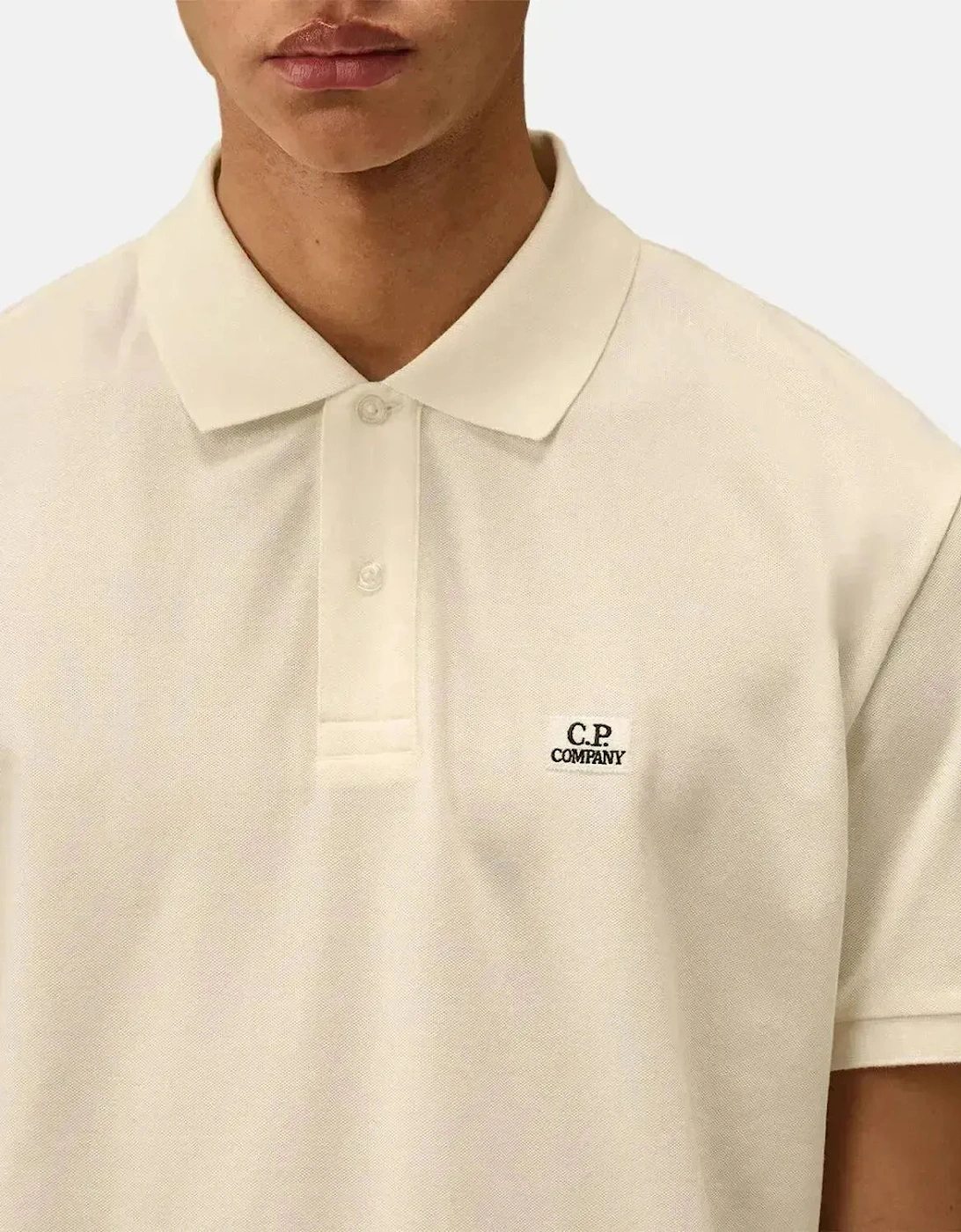 CP COMPANY MENS STRETCH PIQUET LOGO POLO GAUZE WHITE