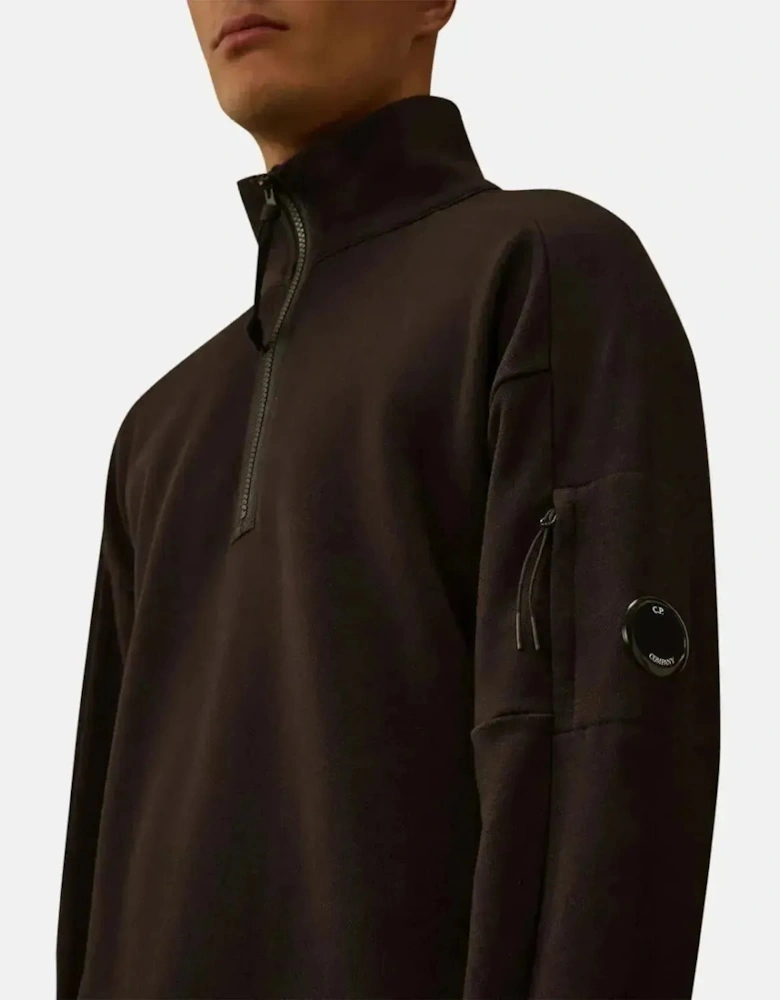 CP COMPANY MENS DIAGONAL RAISED FLEECE 1/4 ZIP SWEATSHIRT BLACK