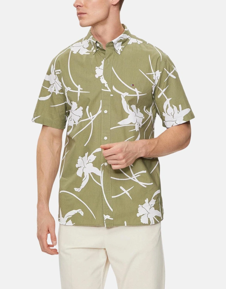 TOMMY HILFIGER TJ TROPICAL PRINT SHIRT FADED OLIVE