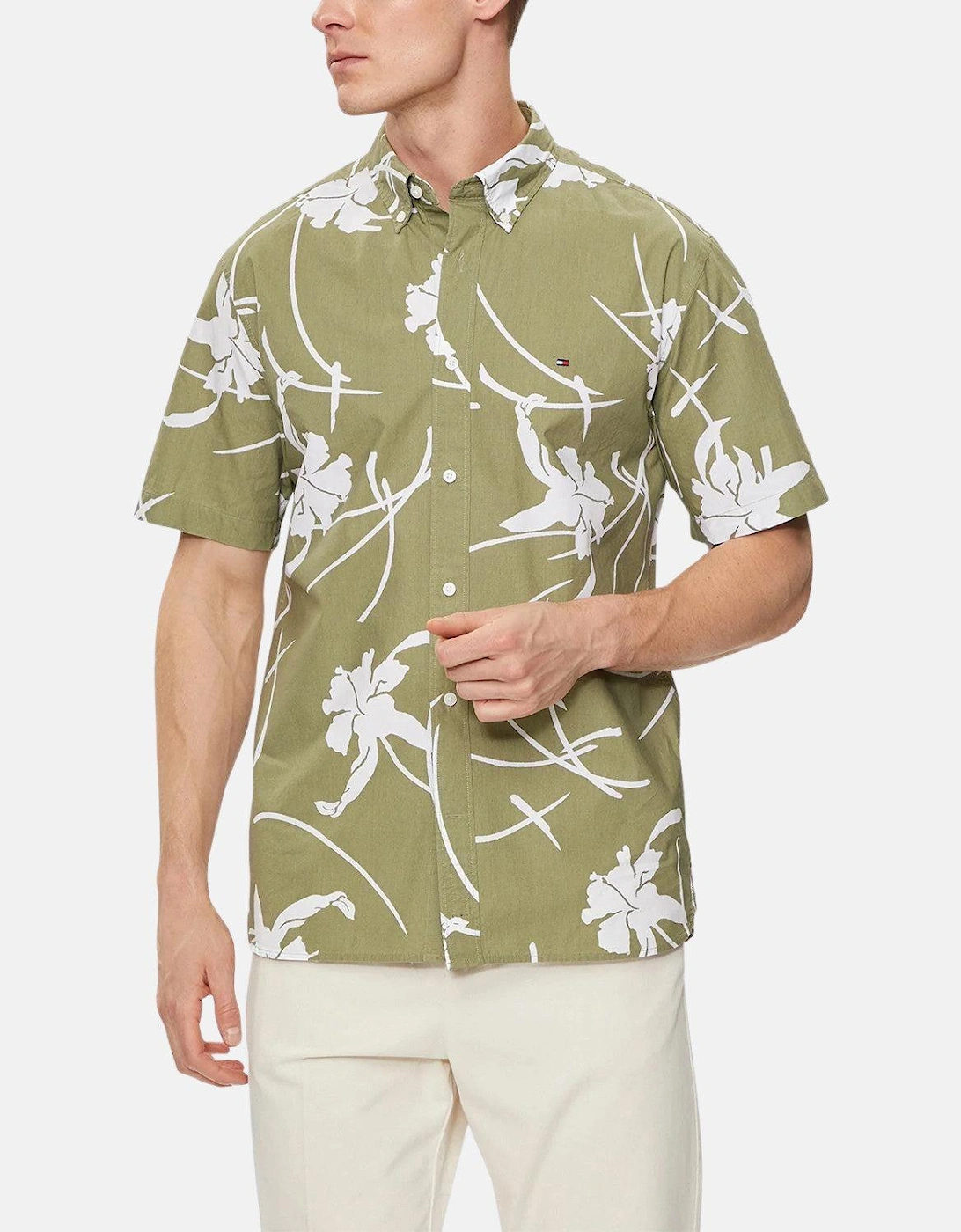 TOMMY HILFIGER TJ TROPICAL PRINT SHIRT FADED OLIVE