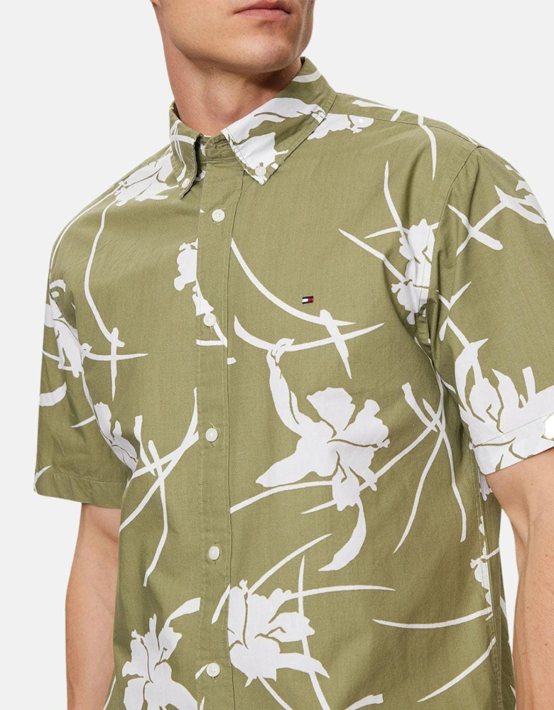 TOMMY HILFIGER TJ TROPICAL PRINT SHIRT FADED OLIVE