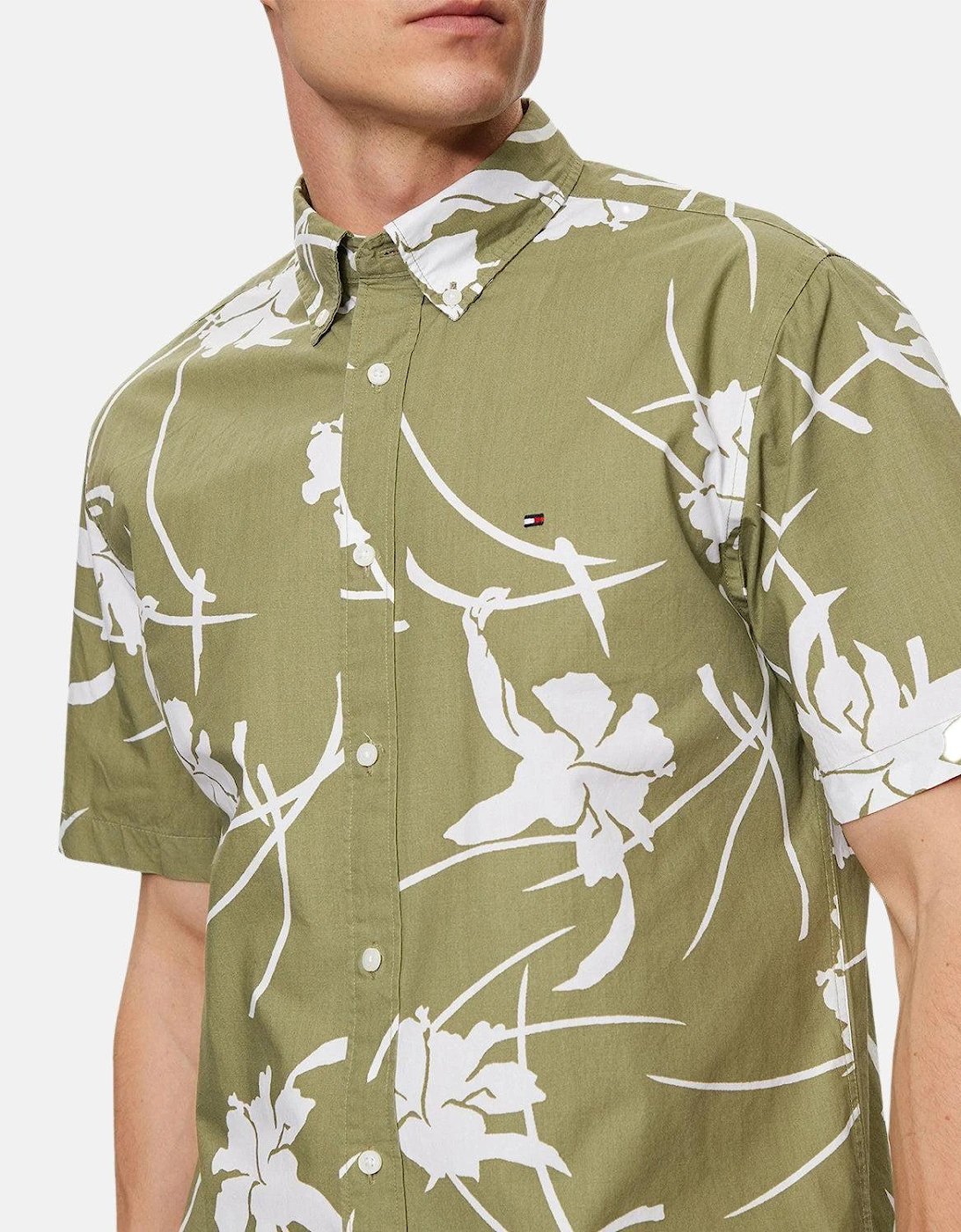 TOMMY HILFIGER TJ TROPICAL PRINT SHIRT FADED OLIVE