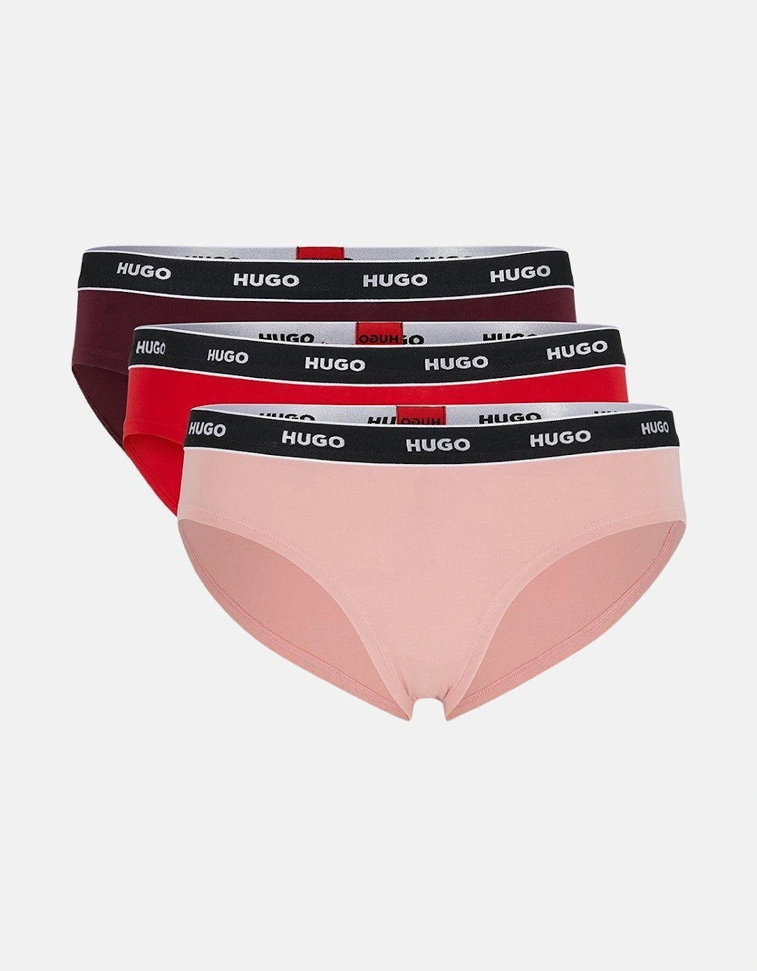 HUGO WOMENS 3 PACK BRIEFS BURGUNDY PINK RED