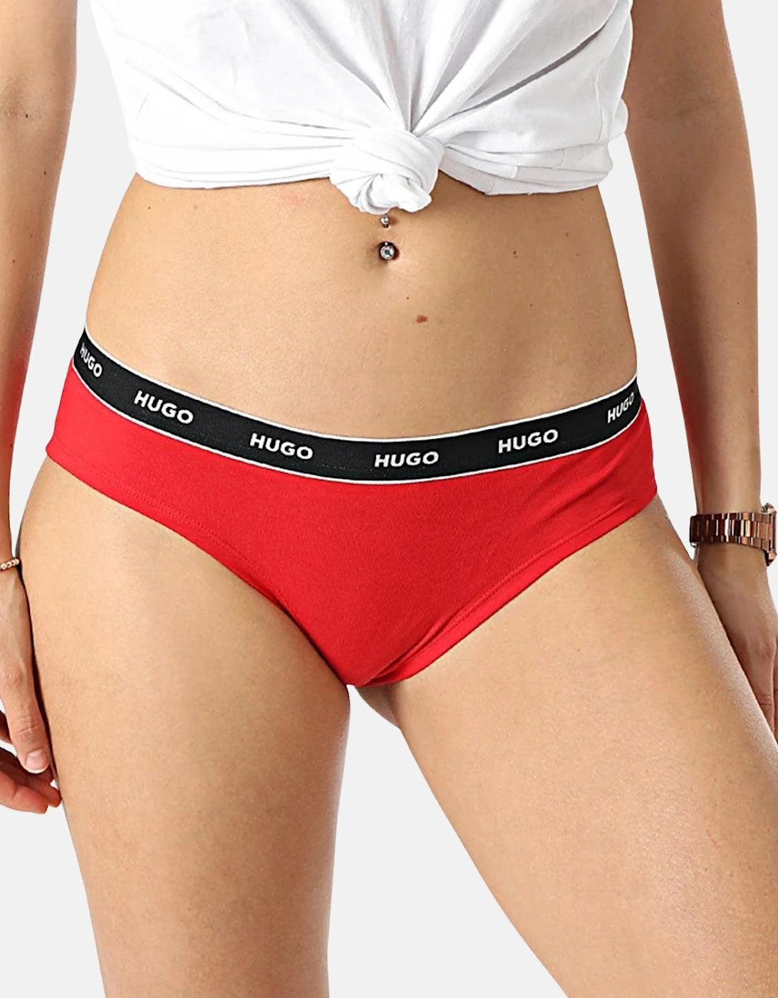 HUGO WOMENS 3 PACK BRIEFS BURGUNDY PINK RED