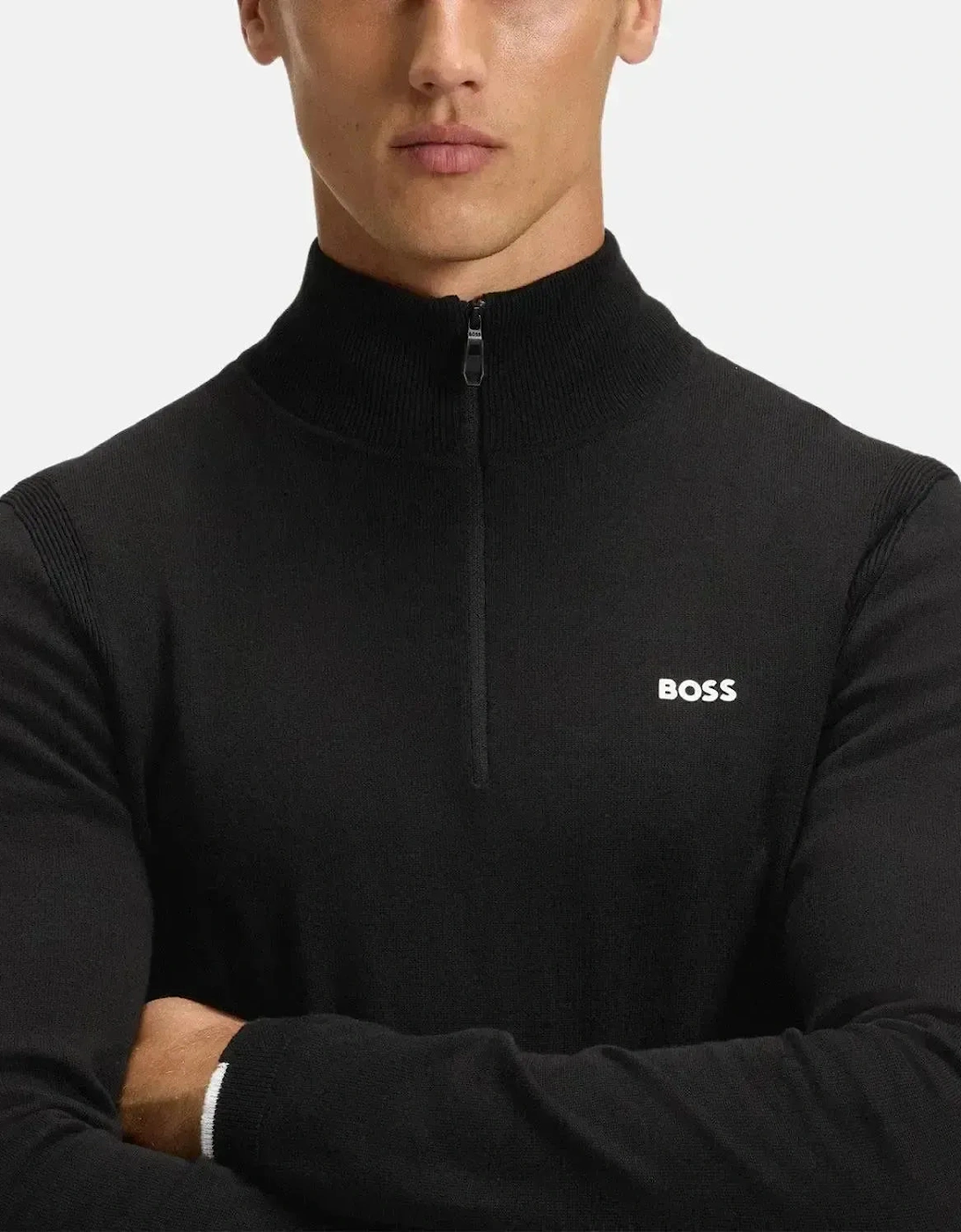 BOSS MENS K-EVERX 1/4 ZIP COTTON KNIT BLACK