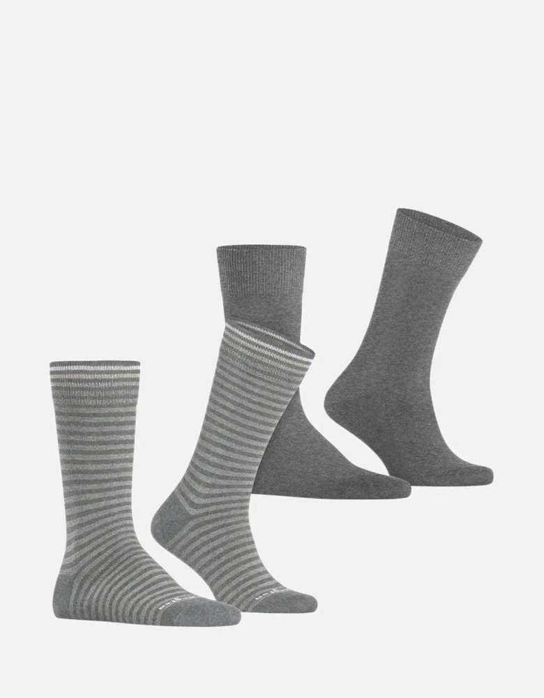 BURLINGTON MENS EVERYDAY STRIPE 2-PACK SOCKS LIGHT GREY MELANGE