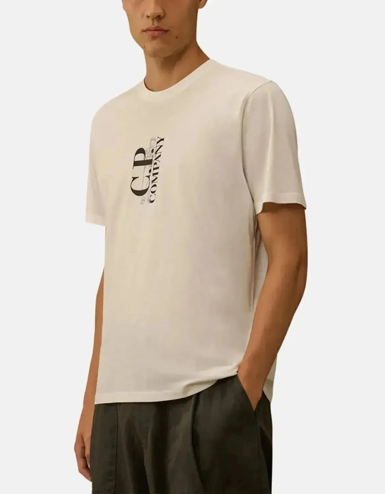 CP COMPANY MENS 30/1 JERSEY VERTICAL LOGO T-SHIRT GAUZE WHITE