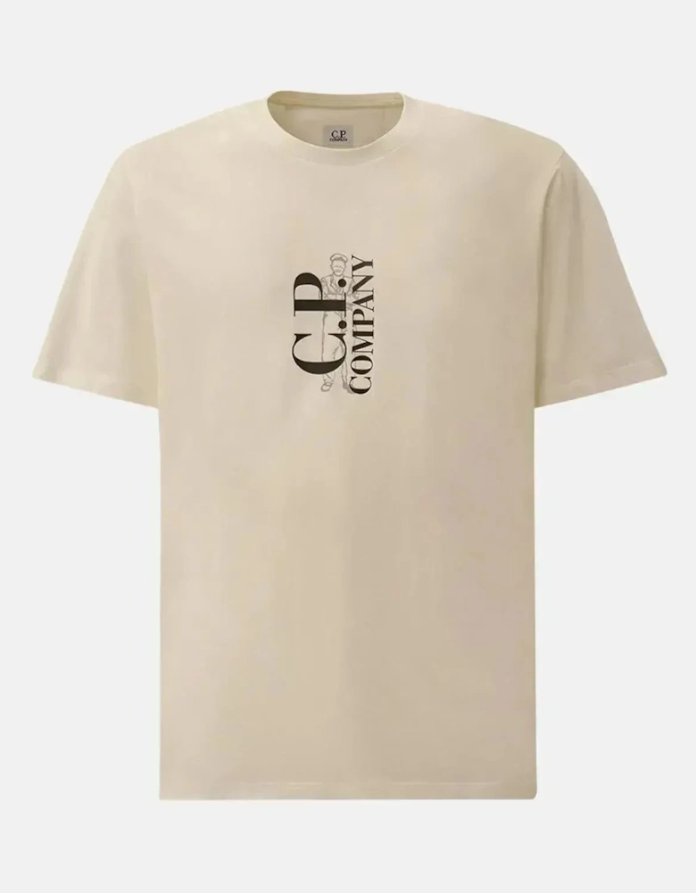 CP COMPANY MENS 30/1 JERSEY VERTICAL LOGO T-SHIRT GAUZE WHITE
