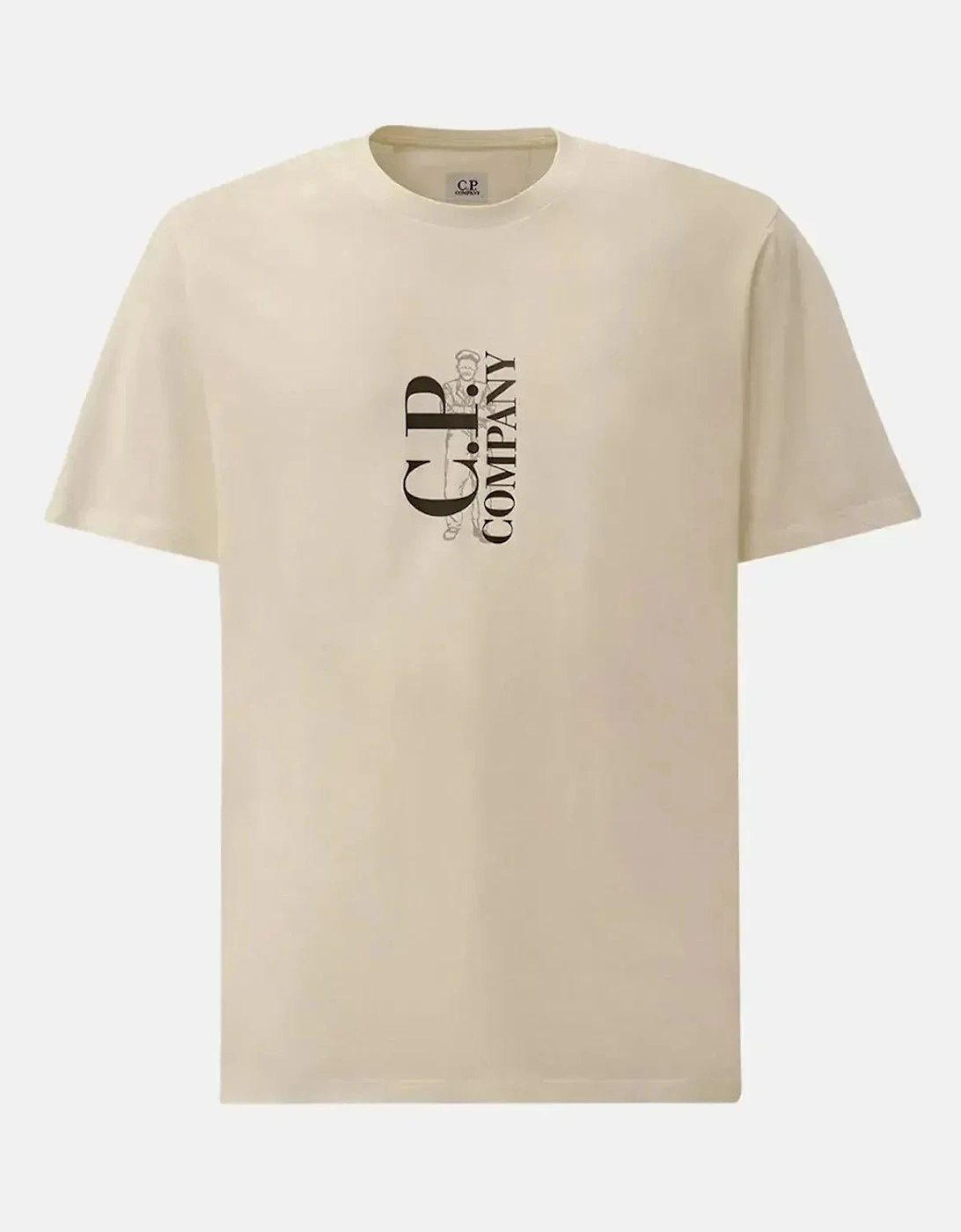 CP COMPANY MENS 30/1 JERSEY VERTICAL LOGO T-SHIRT GAUZE WHITE