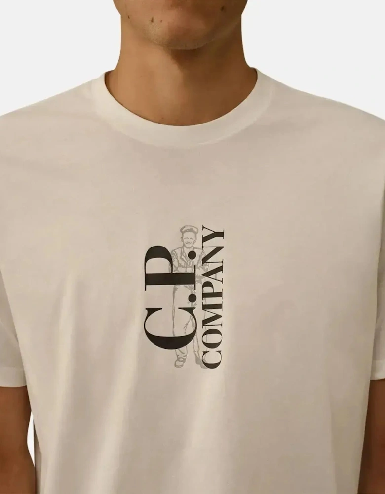 CP COMPANY MENS 30/1 JERSEY VERTICAL LOGO T-SHIRT GAUZE WHITE