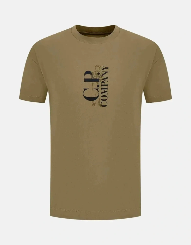 CP COMPANY MENS 30/1 JERSEY VERTICAL LOGO T-SHIRT FALLEN ROCK GREY