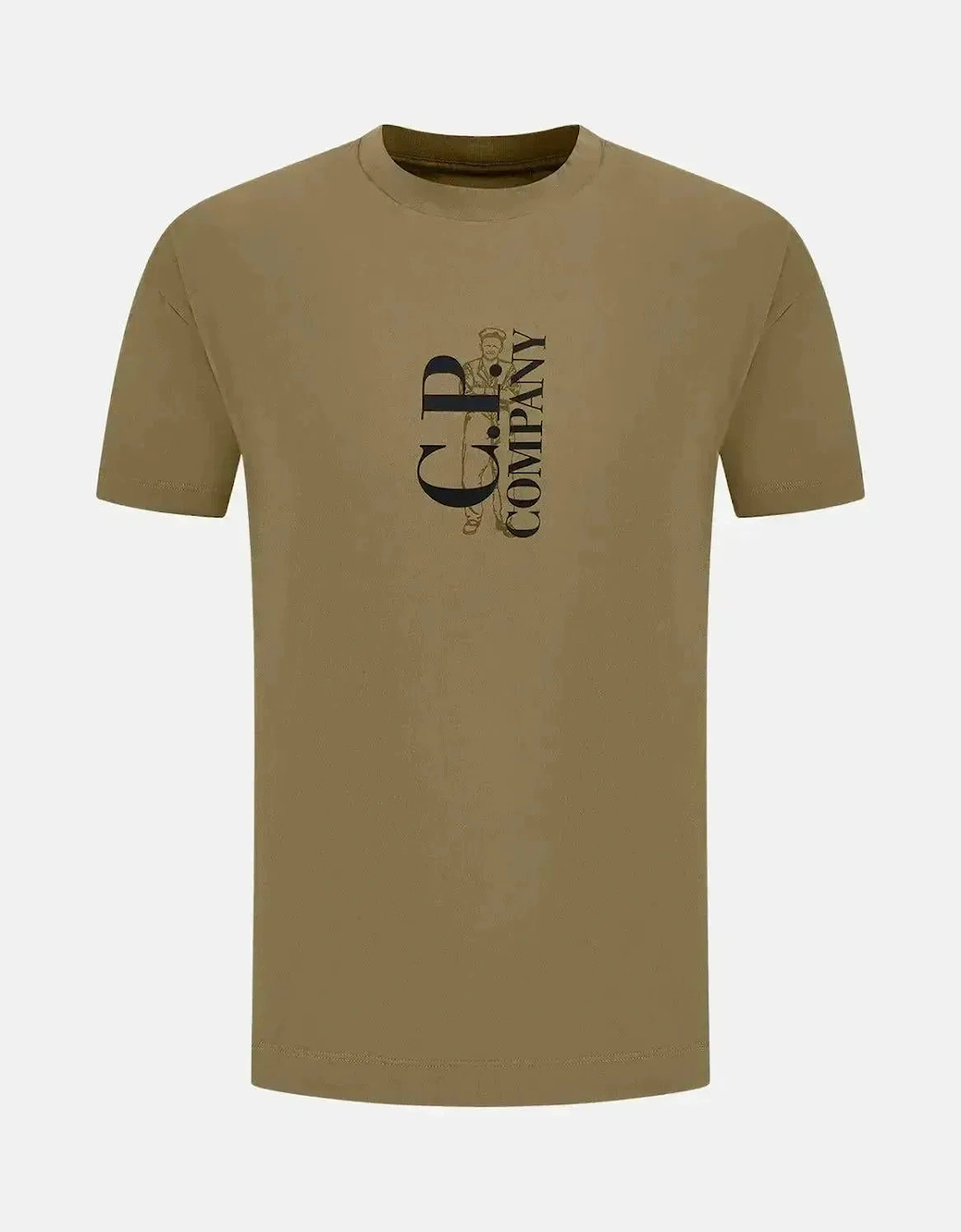 CP COMPANY MENS 30/1 JERSEY VERTICAL LOGO T-SHIRT FALLEN ROCK GREY
