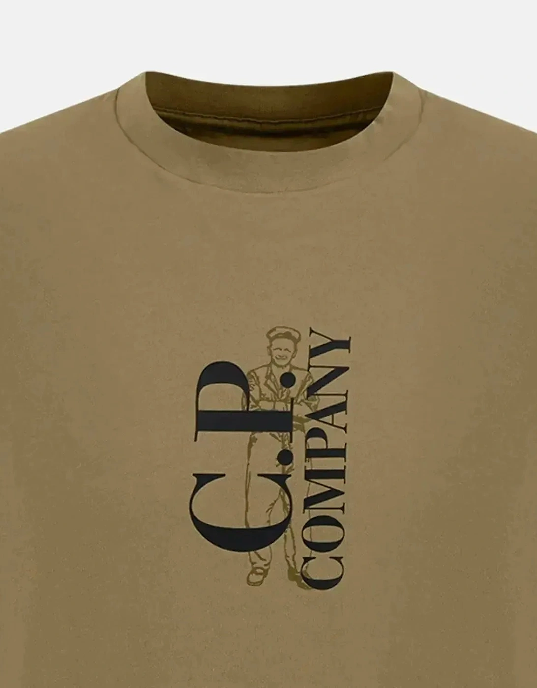 CP COMPANY MENS 30/1 JERSEY VERTICAL LOGO T-SHIRT FALLEN ROCK GREY