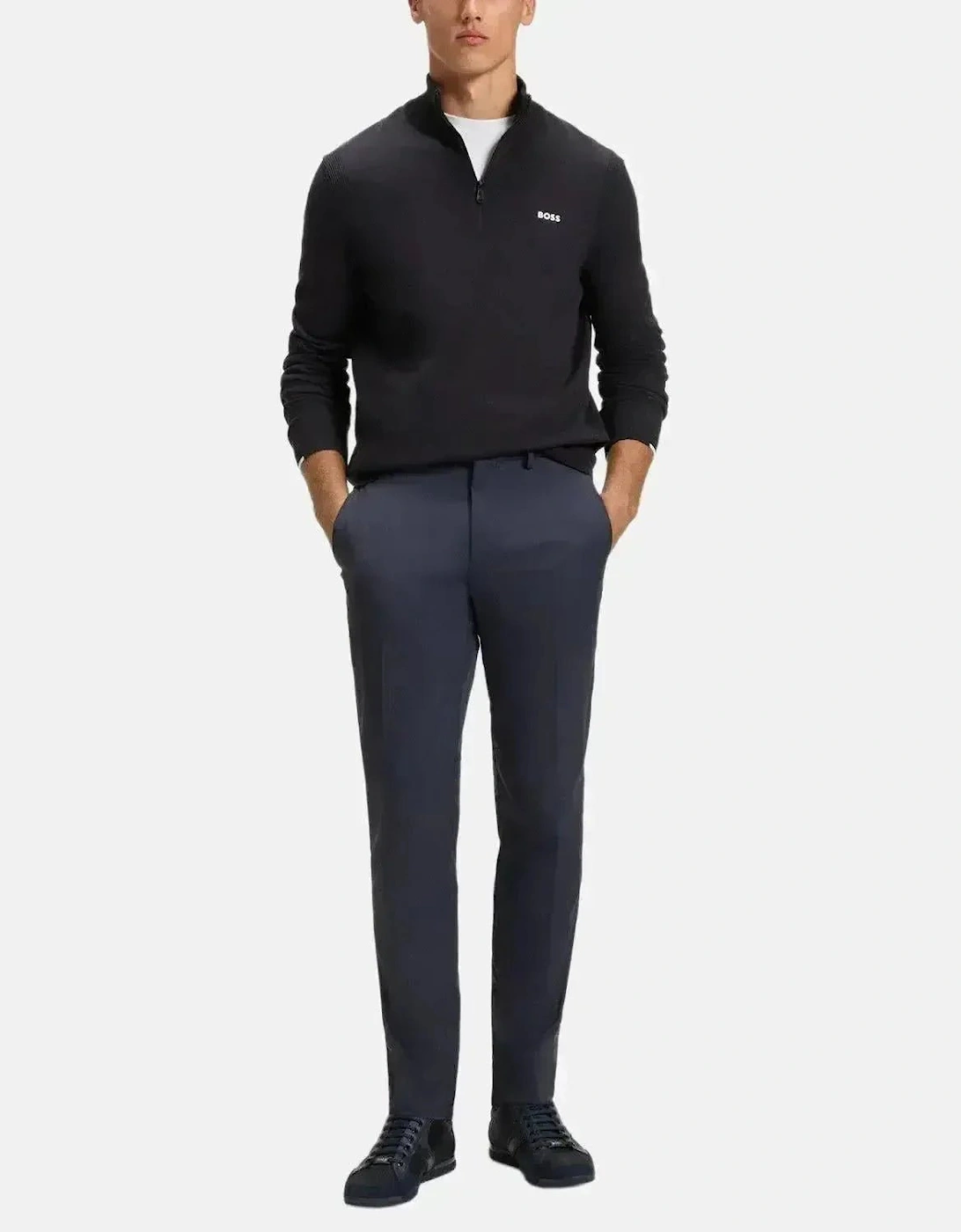 BOSS K-EVERX 1/4 ZIP COTTON KNIT DARK BLUE