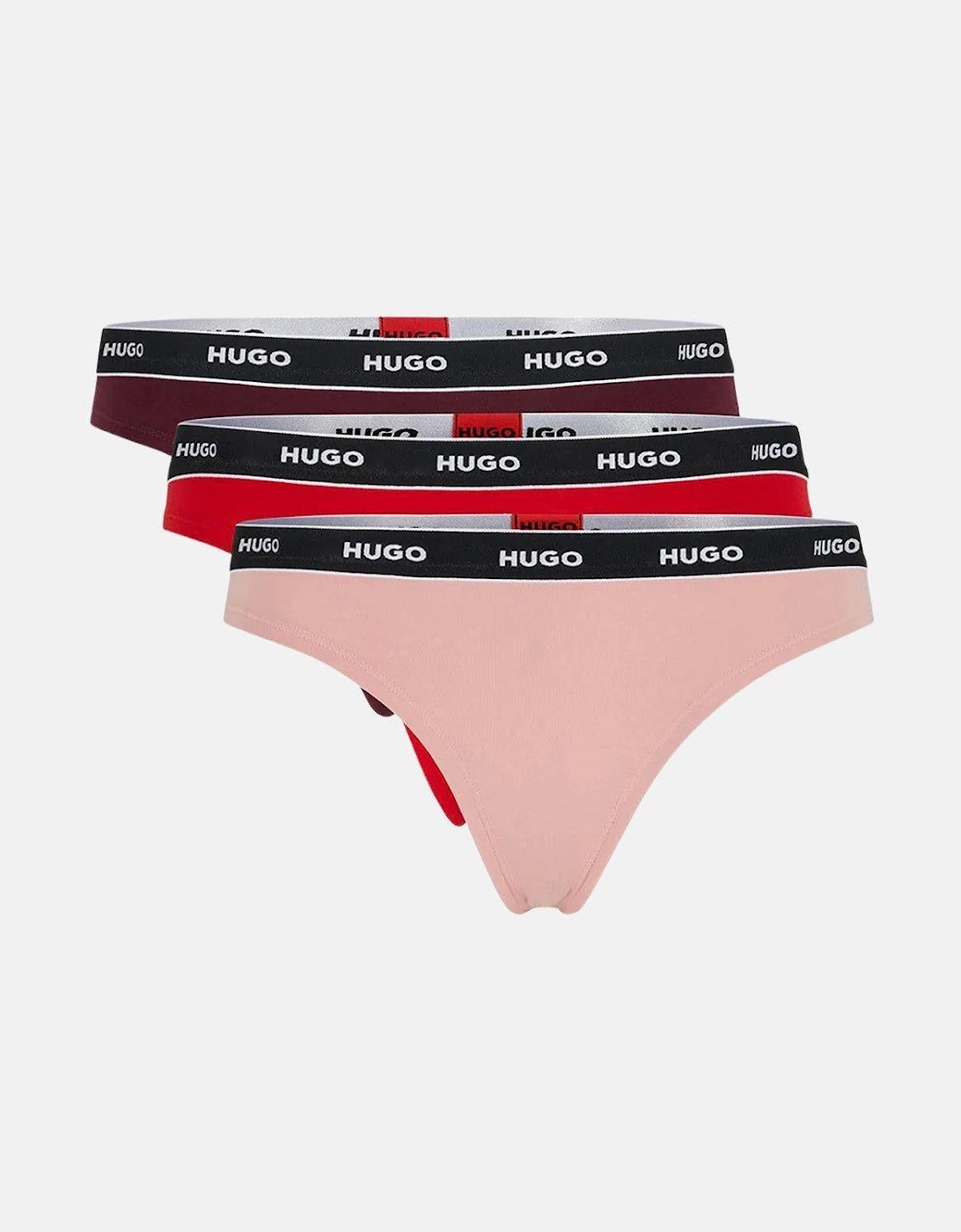 HUGO WOMENS 3 PACK THONGS BURGUNDY RED PINK, 5 of 4