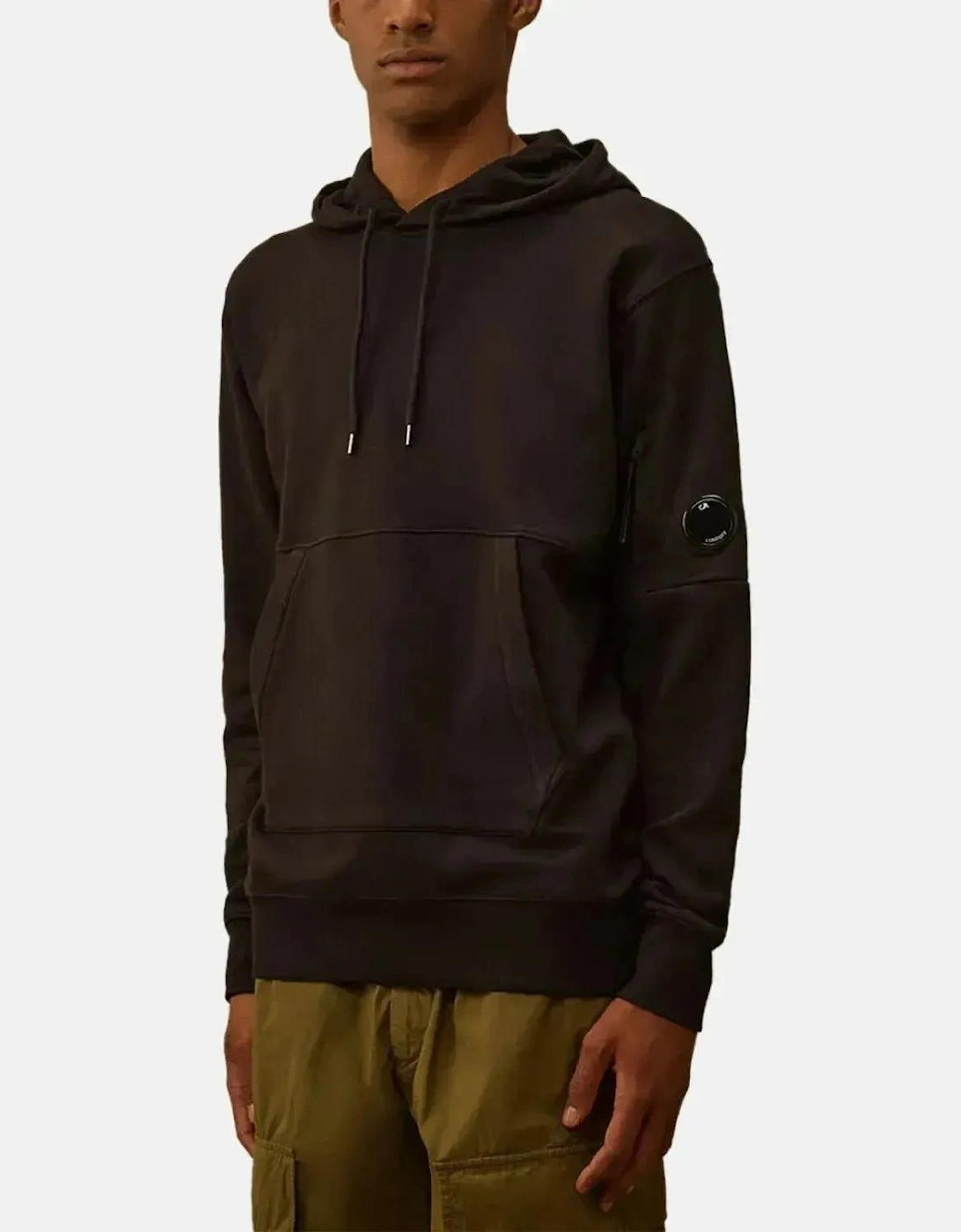 CP COMPANY MENS DIAGONAL RAISED FLEECE LENS HOODIE BLACK