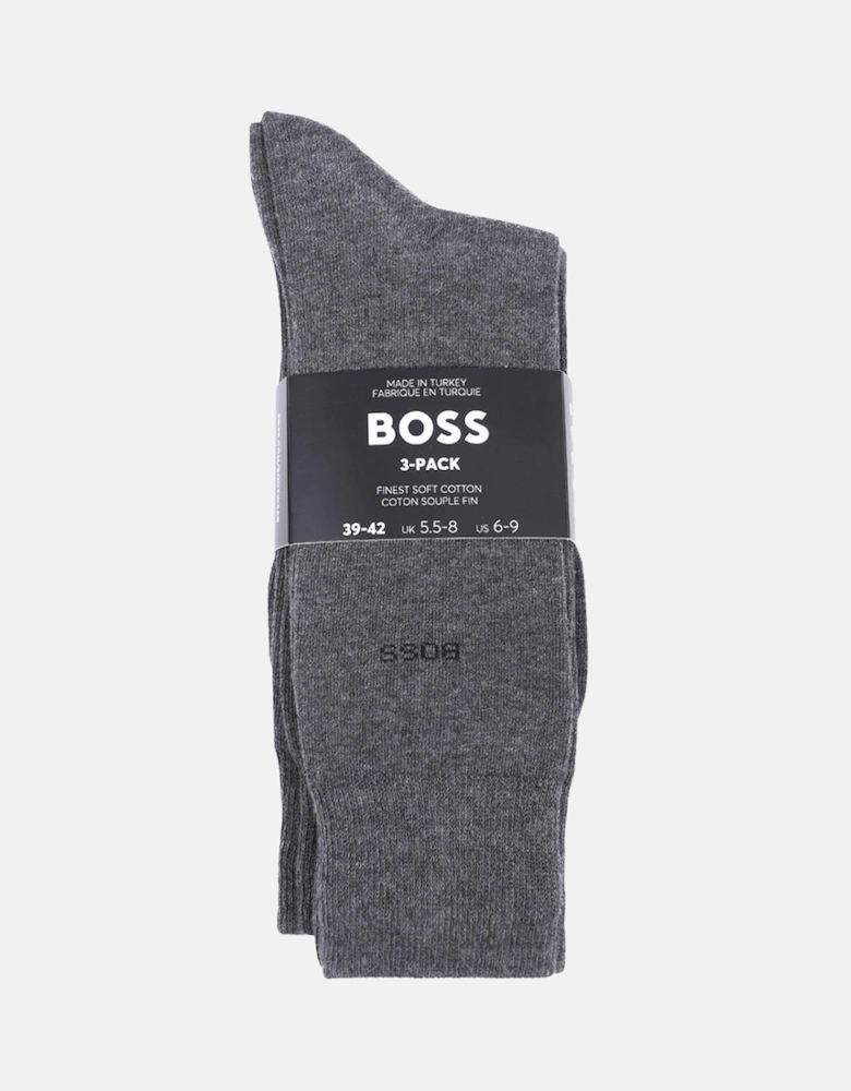 BOSS 3 PACK LOGO CALF SOCKS MID GREY