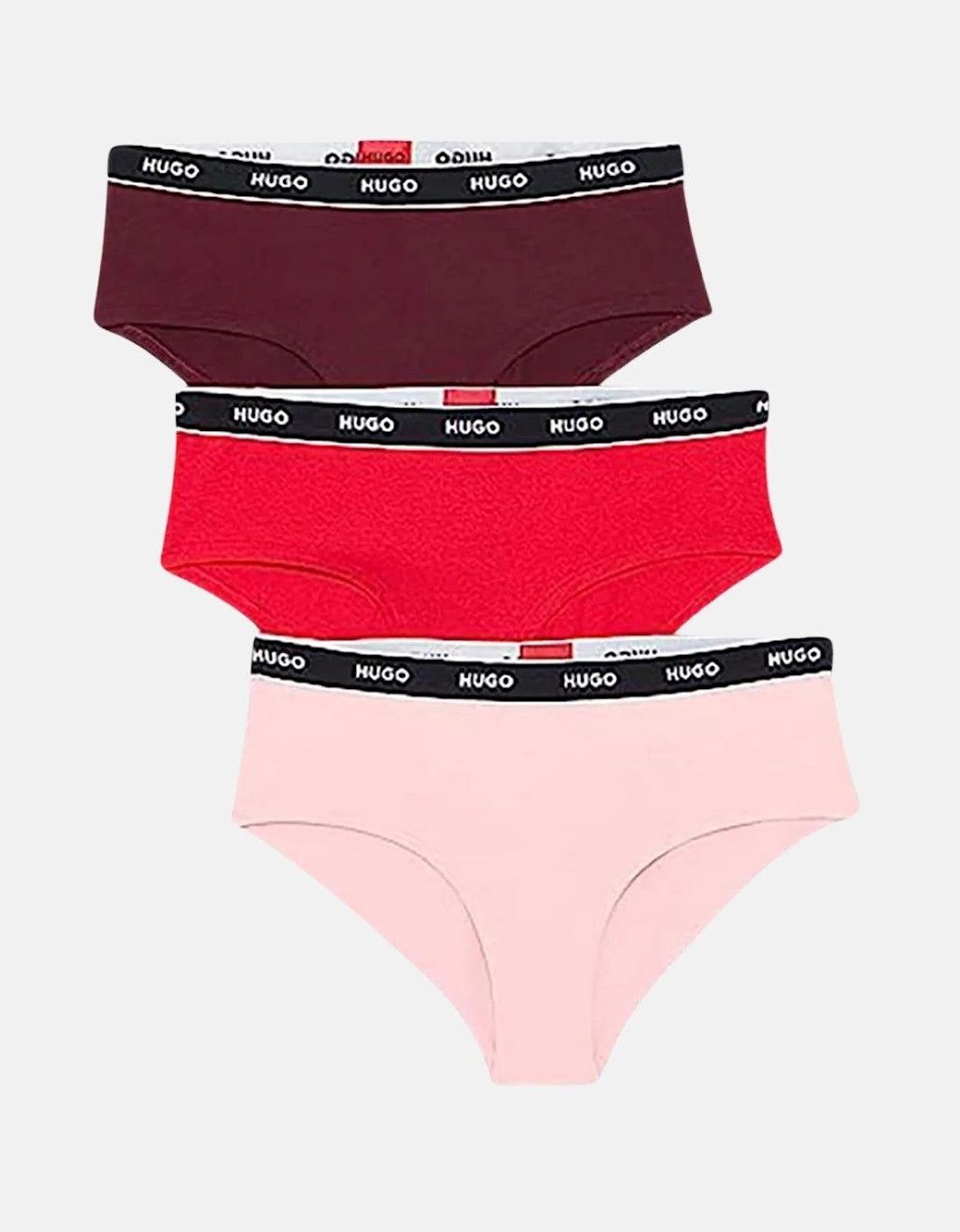 HUGO WOMENS 3 PACK HIPSTER BRIEFS BURGUNDY RED PINK