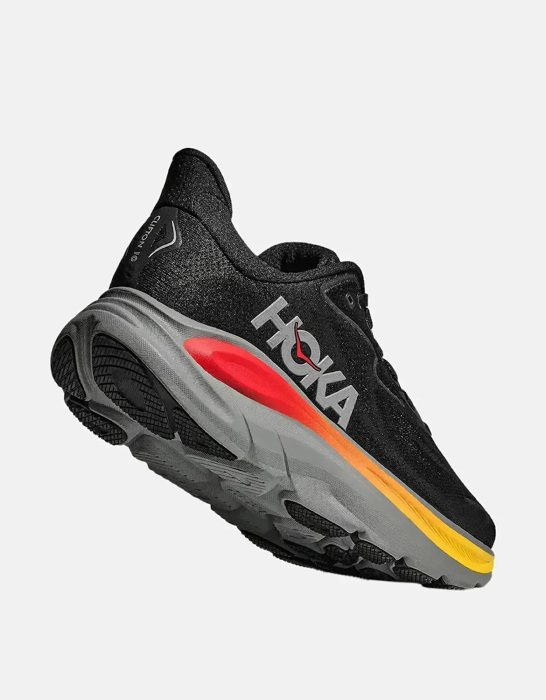 HOKA MENS CLIFTON 10 TRAINERS BLACK GALACTIC GREY