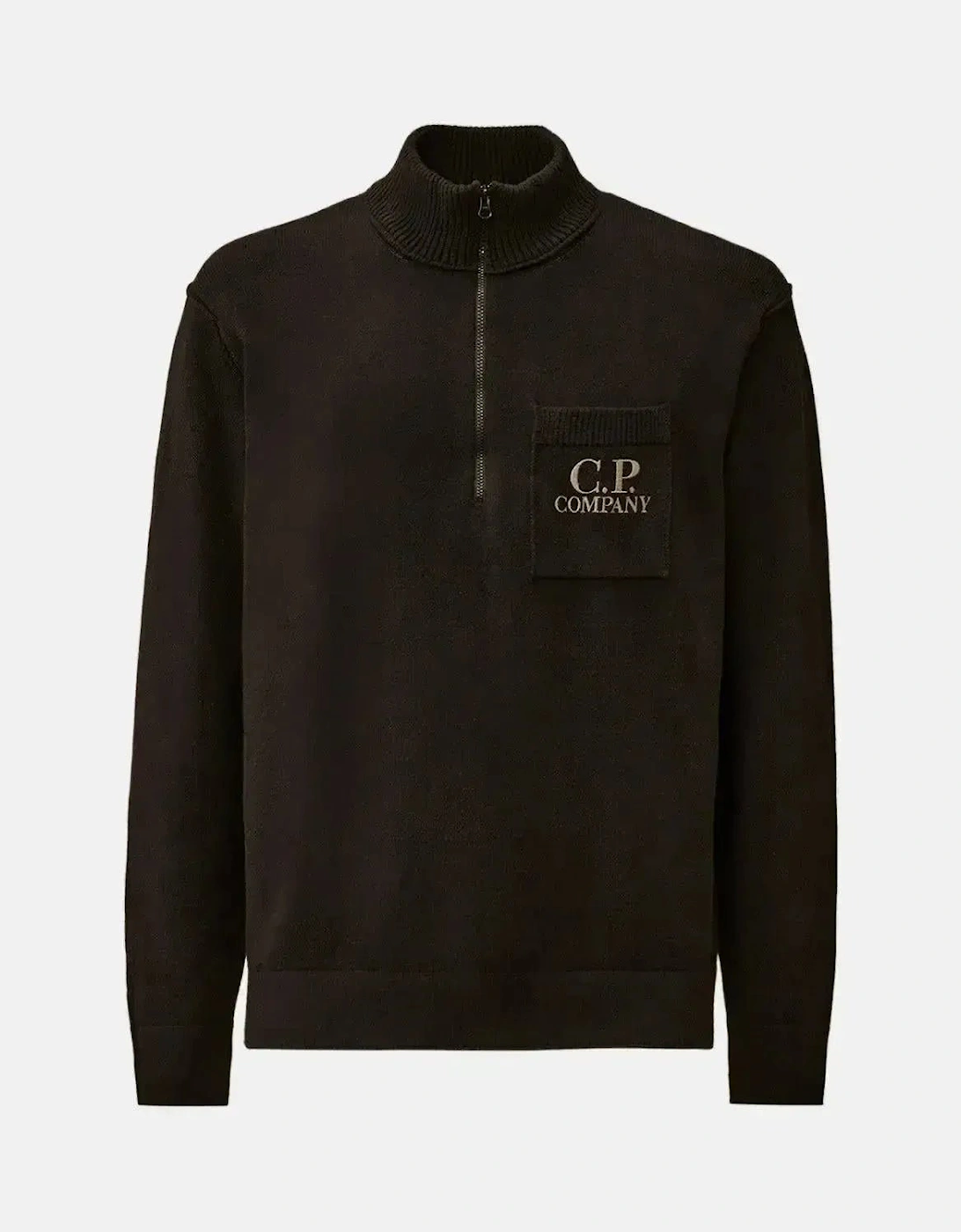 CP COMPANY MENS SOFT COTTON STRETCH CHEST POCKET 1/4 ZIP KNIT BLACK, 7 of 6
