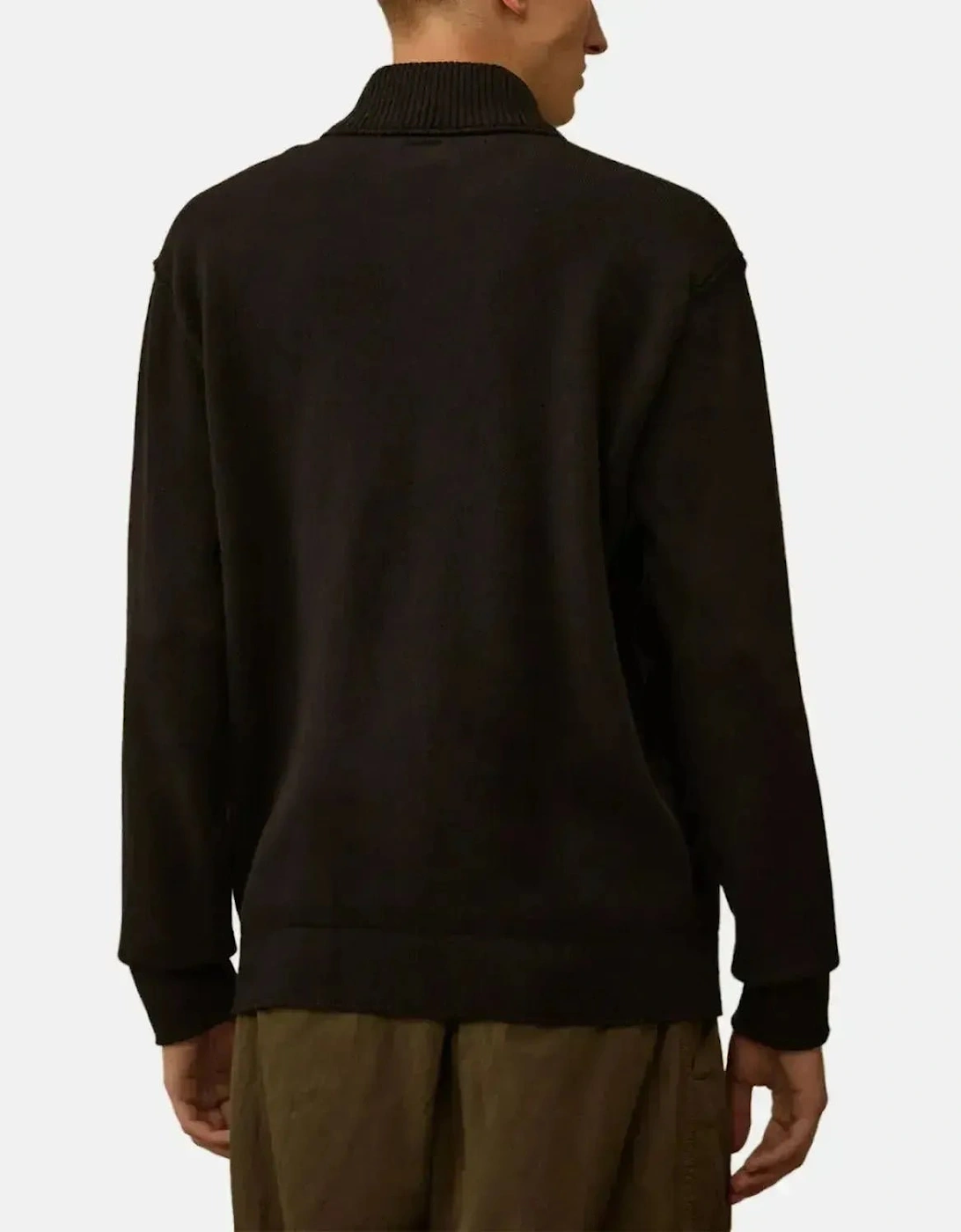 CP COMPANY MENS SOFT COTTON STRETCH CHEST POCKET 1/4 ZIP KNIT BLACK