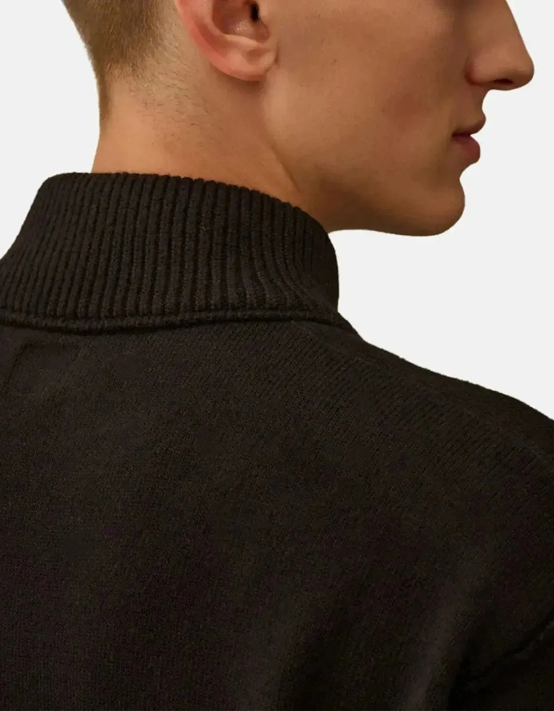 CP COMPANY MENS SOFT COTTON STRETCH CHEST POCKET 1/4 ZIP KNIT BLACK