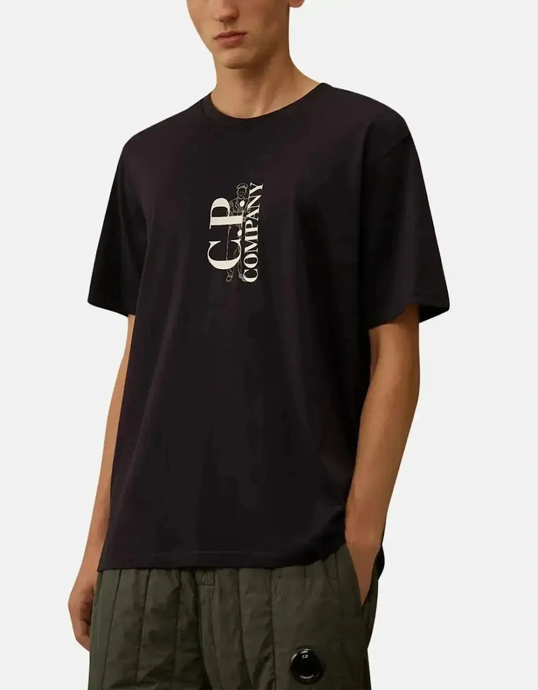 CP COMPANY MENS 30/1 JERSEY VERTICAL LOGO T-SHIRT TOTAL ECLIPSE