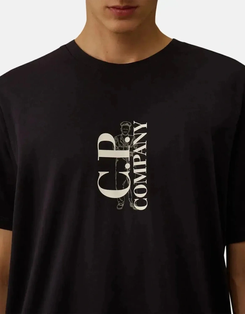 CP COMPANY MENS 30/1 JERSEY VERTICAL LOGO T-SHIRT TOTAL ECLIPSE