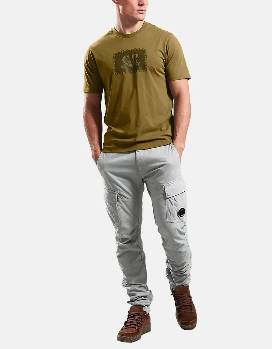 CP COMPANY MENS 30/1 JERSEY LABEL LOGO T-SHIRT CAPERS