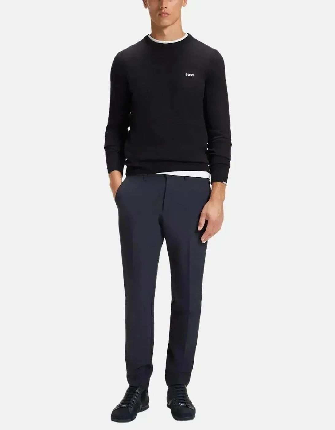BOSS MENS K-EVERX CREWNECK COTTON KNIT DARK BLUE