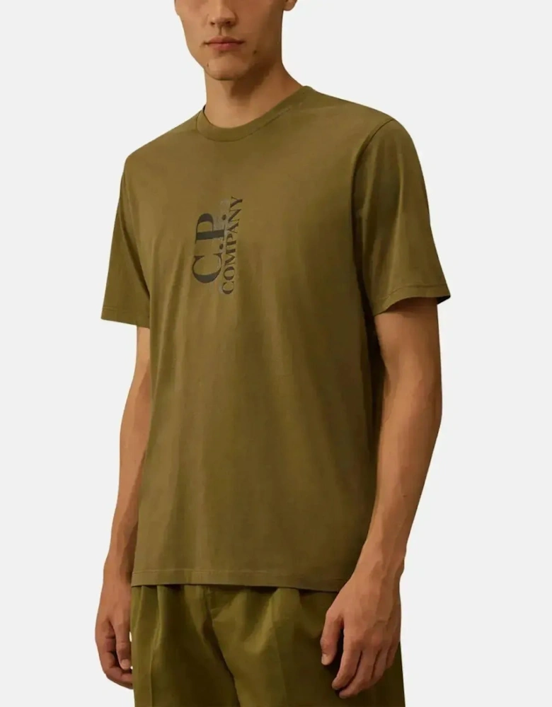 CP COMPANY MENS 30/1 JERSEY VERTICAL LOGO T-SHIRT CAPERS