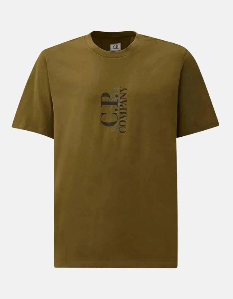 CP COMPANY MENS 30/1 JERSEY VERTICAL LOGO T-SHIRT CAPERS