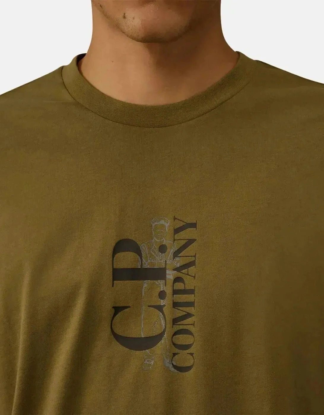 CP COMPANY MENS 30/1 JERSEY VERTICAL LOGO T-SHIRT CAPERS
