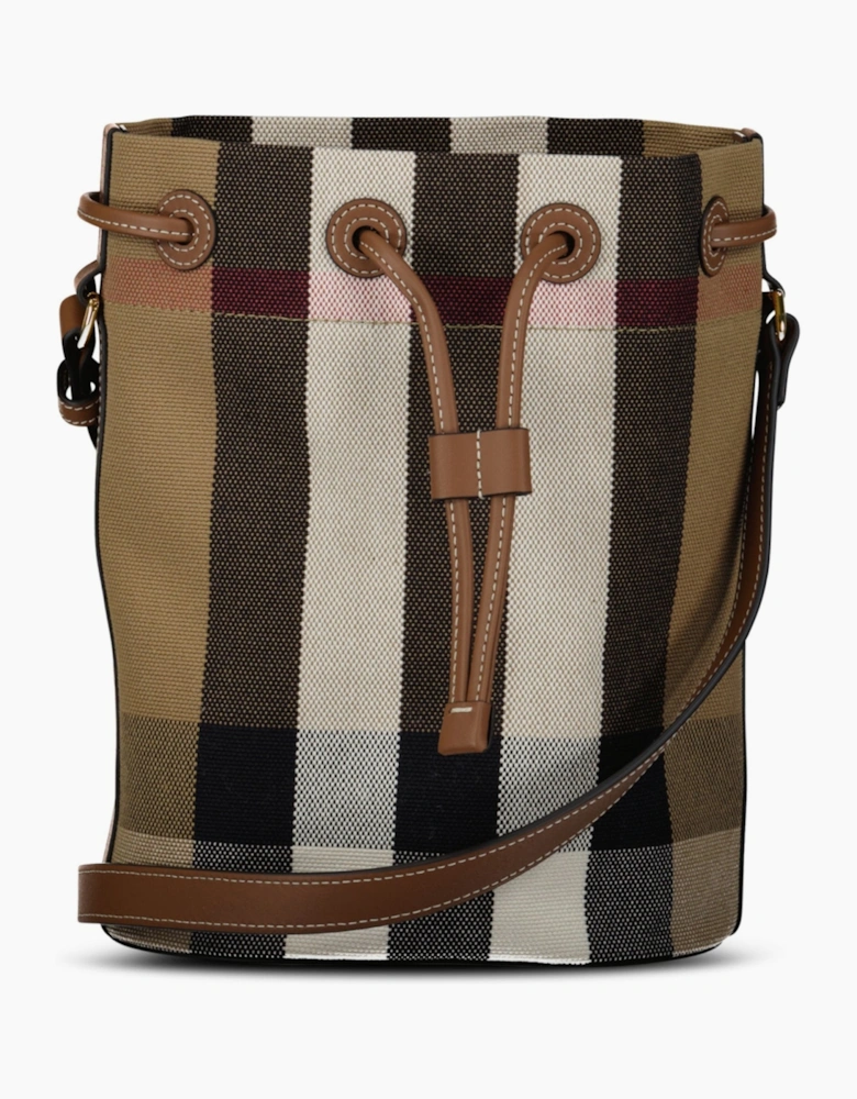 Burberry Check Canvas Small Bucket Bag in Taupe Brown