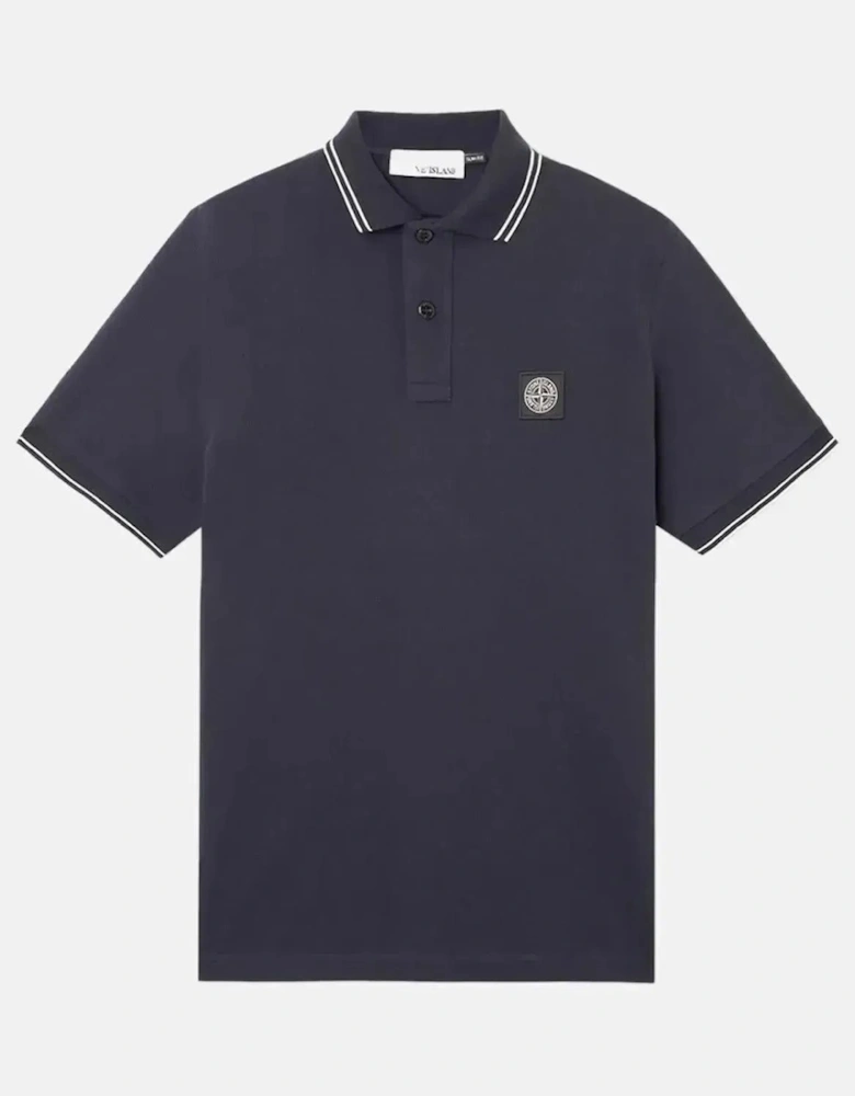 STONE ISLAND MENS 2200007 ORGANIC STRETCH COTTON TIPPED SLIM FIT POLO SHIRT NAVY