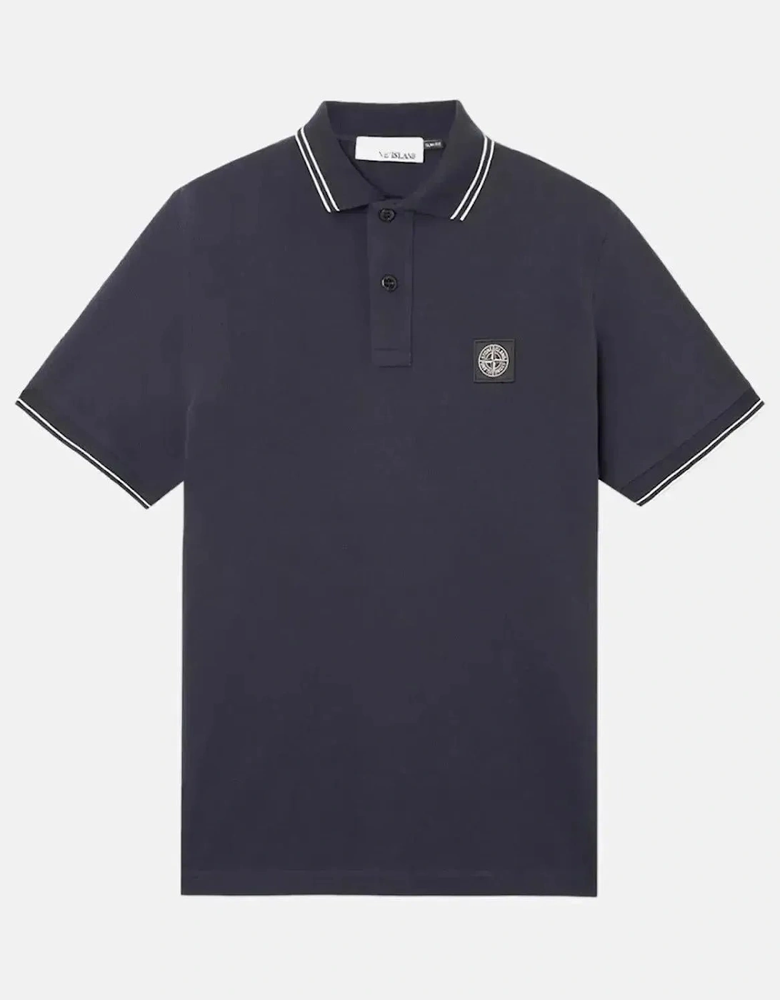 STONE ISLAND MENS 2200007 ORGANIC STRETCH COTTON TIPPED SLIM FIT POLO SHIRT NAVY