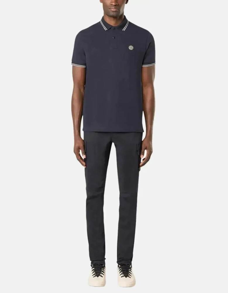 STONE ISLAND MENS 2200007 ORGANIC STRETCH COTTON TIPPED SLIM FIT POLO SHIRT NAVY