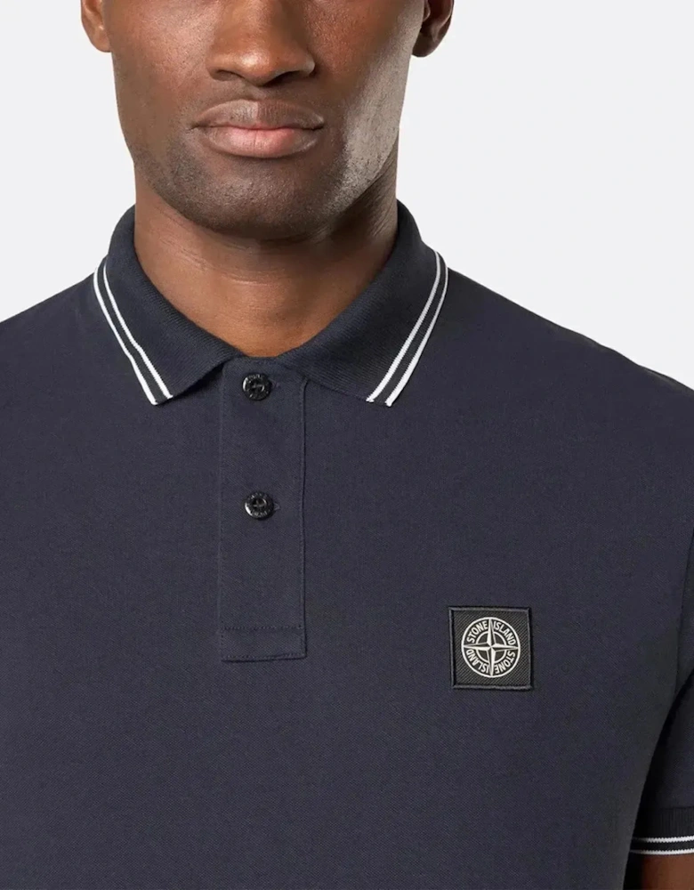STONE ISLAND MENS 2200007 ORGANIC STRETCH COTTON TIPPED SLIM FIT POLO SHIRT NAVY