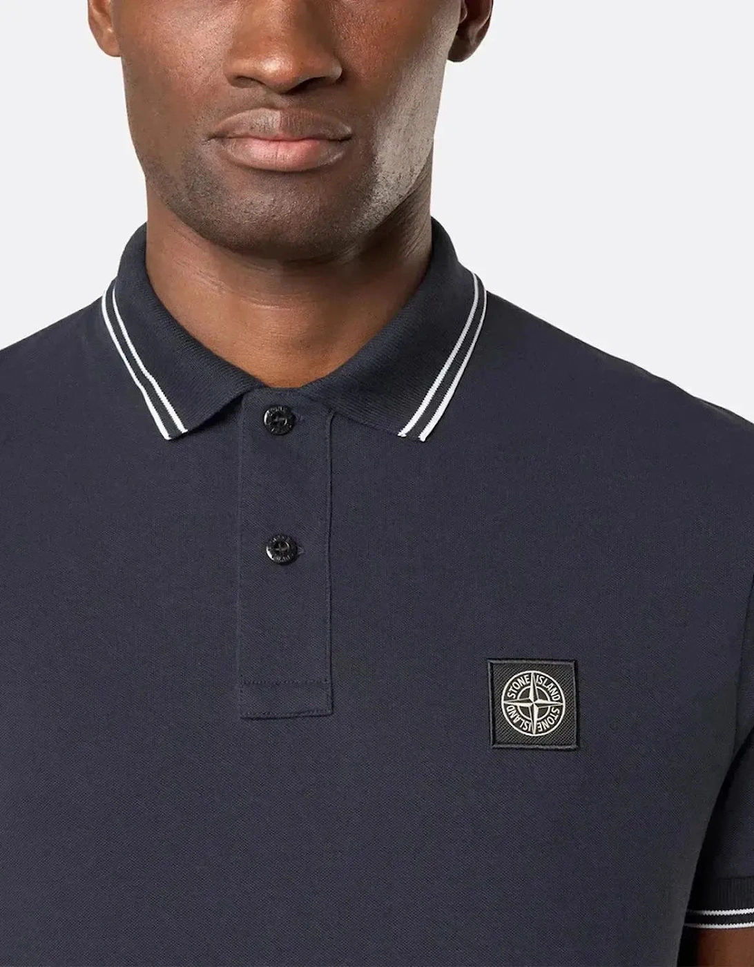STONE ISLAND MENS 2200007 ORGANIC STRETCH COTTON TIPPED SLIM FIT POLO SHIRT NAVY