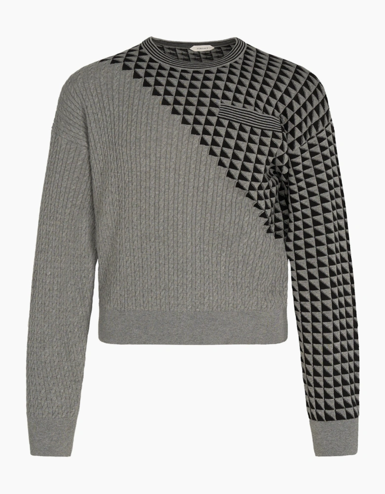 Knit Geometric Jacquard Sweater Grey
