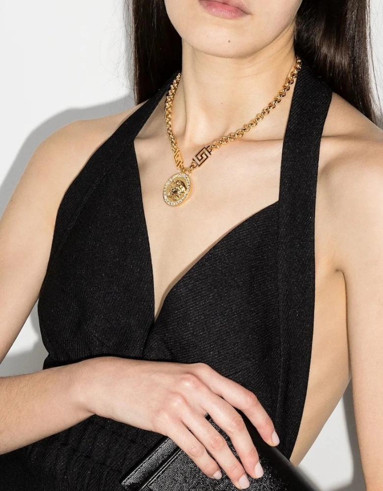 Medusa Charm Rolo Chain Necklace Gold
