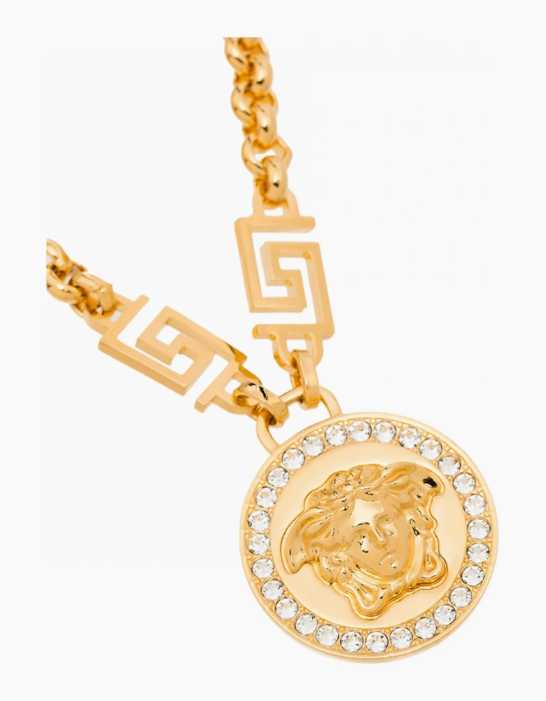 Medusa Charm Rolo Chain Necklace Gold