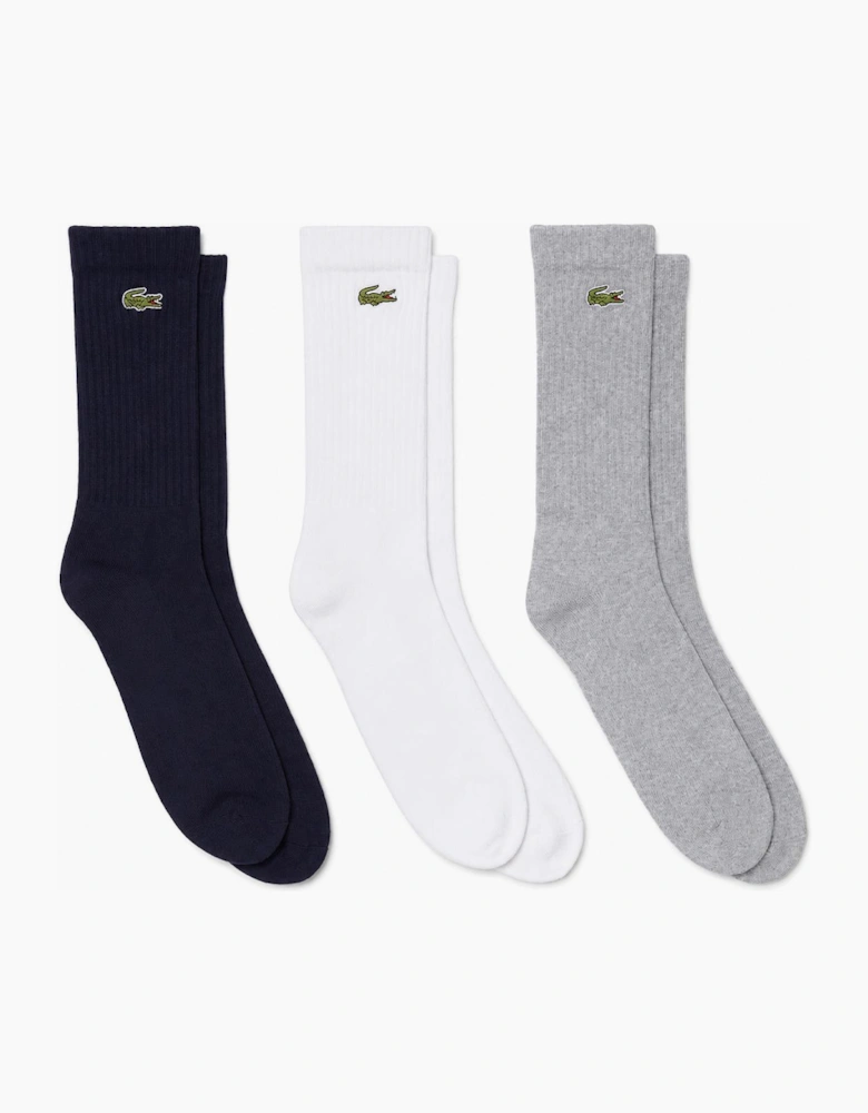 Lacoste Sport 3 Pack High Cut Socks Grey/White/Navy