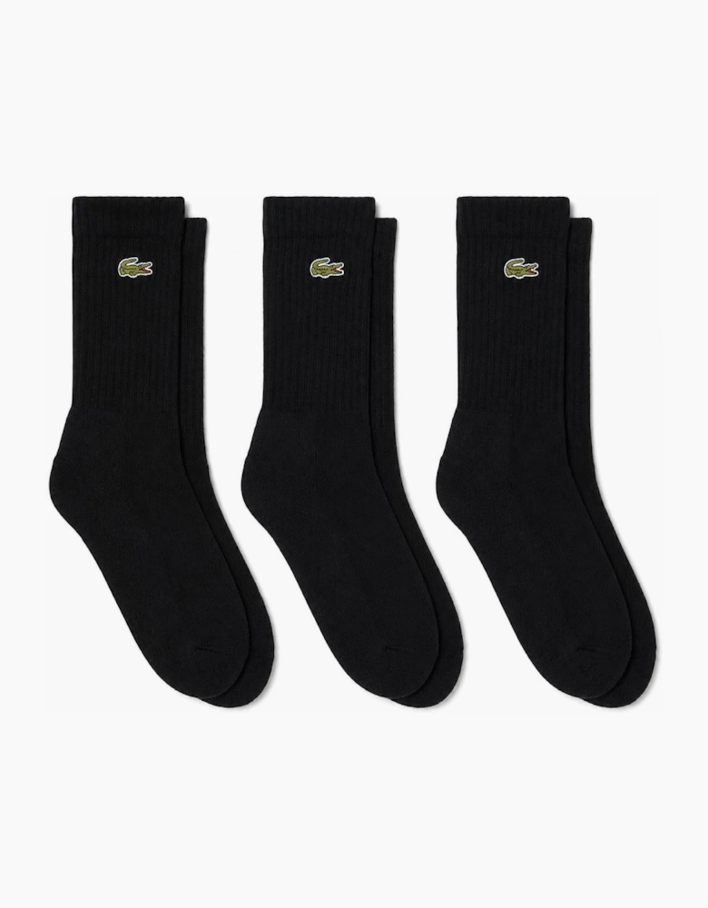 Lacoste Sport 3 Pack High Cut Socks Black/Black/Black