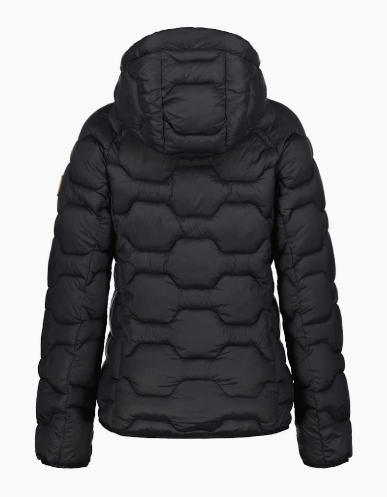 Solid Patterned Hooded Zipped Pocket Puffer Jacket