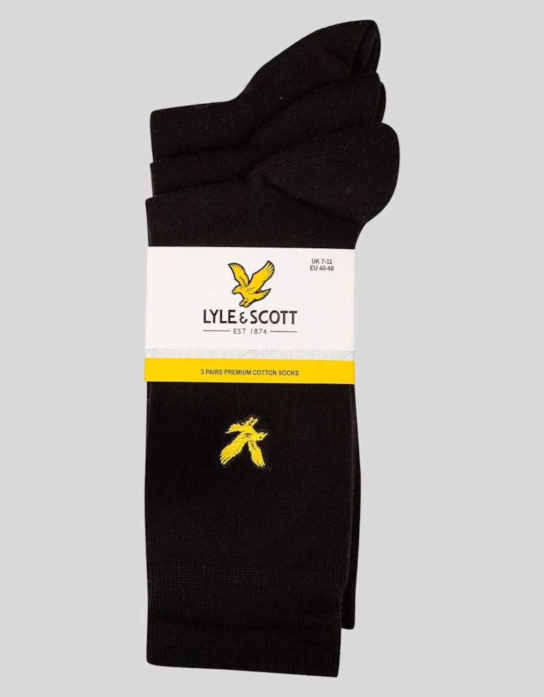 3 Pack Basic Socks With Eagle Embroidery