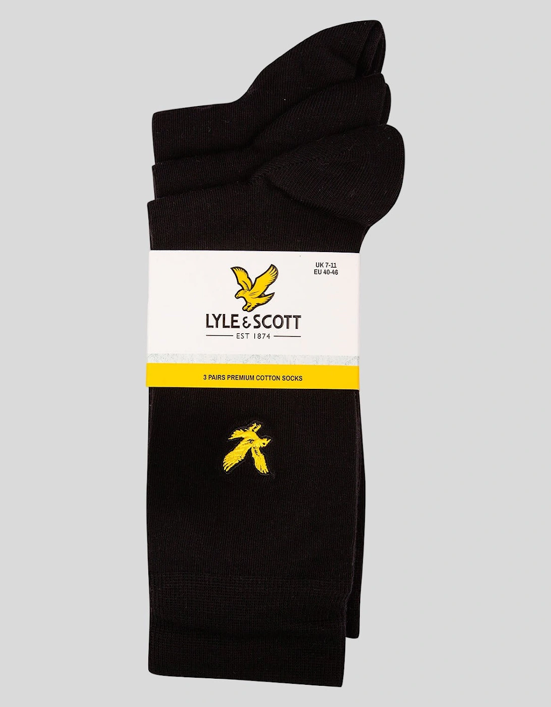 3 Pack Basic Socks With Eagle Embroidery