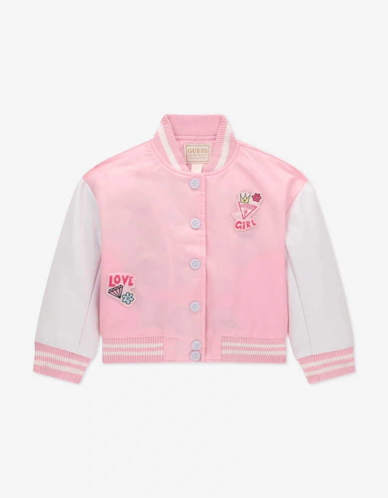 Guess Girls Oversized Padded Bomber Jacket in Pink