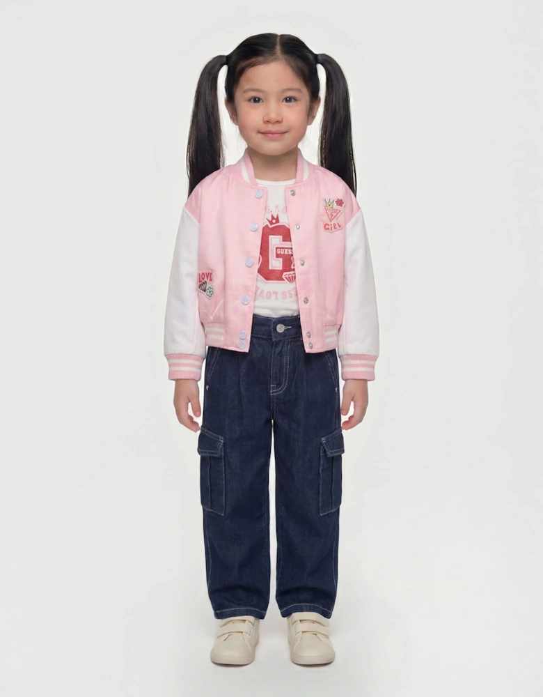 Guess Girls Oversized Padded Bomber Jacket in Pink