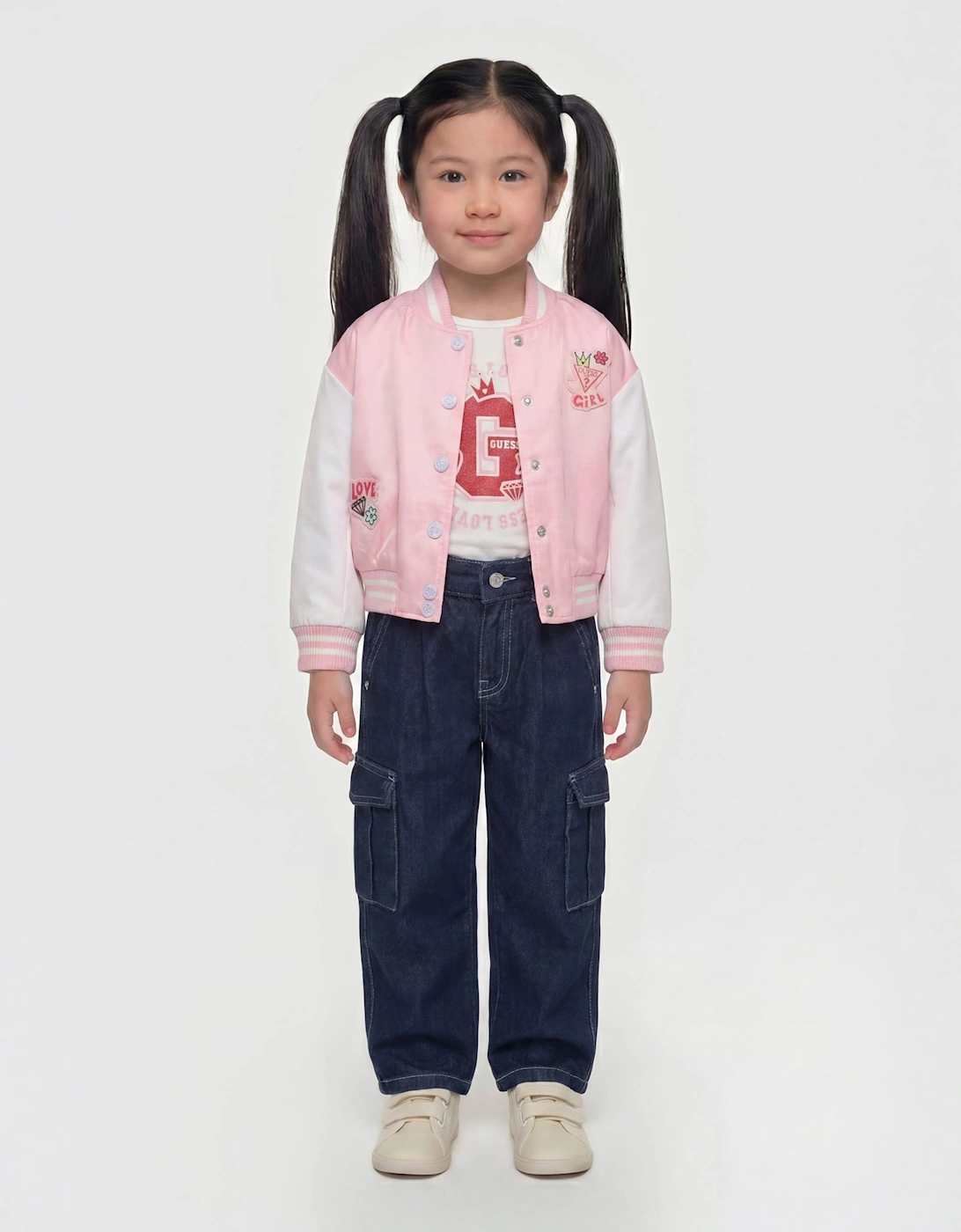 Guess Girls Oversized Padded Bomber Jacket in Pink